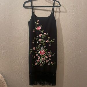 Hugo Buscati Floral Embroidered Black Dress. Size M.